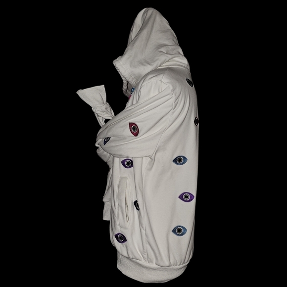 Lola + The Boys Evil Eye Hoodie Womens White Beaded Embroidered Zip Sz M - Picture 7 of 16